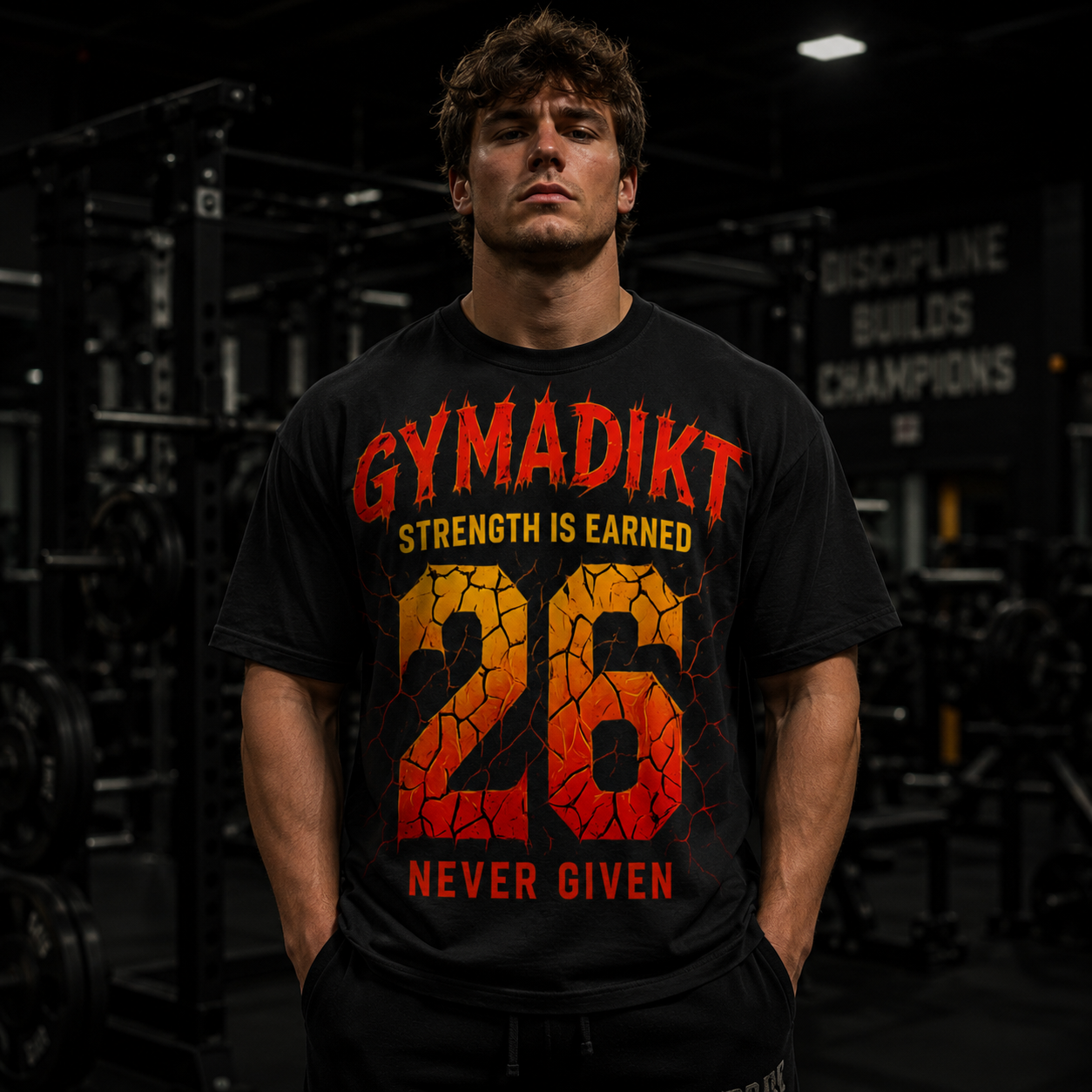 GYMADIKT 26 – Strength Is Earned Oversized Gym T-Shirt