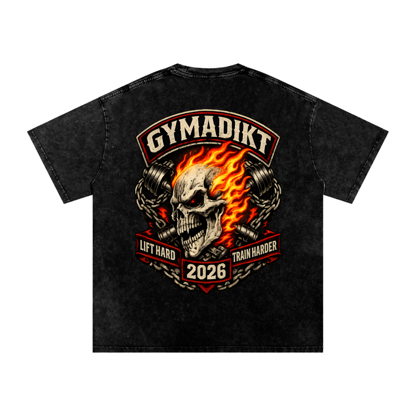 Gymadikt Inferno Skull Oversized Tee – Washed Black