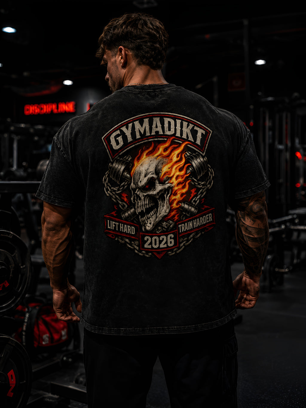 Gymadikt Inferno Skull Oversized Tee – Washed Black