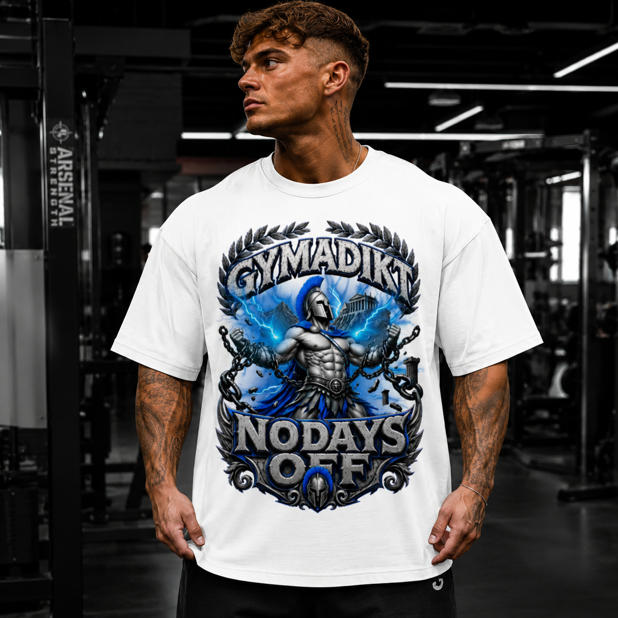 GYMADIKT “Built by War” – White / Electric Blue